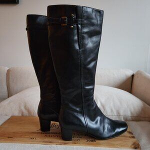 Ecco Black Leather Tall Boots with Adjustable Calf Strap - Sz 6.5 - EUC